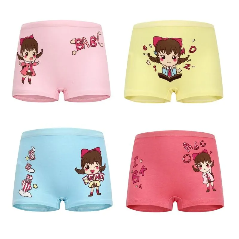 4 Pieces/Lot 2-12Y Children Underwear High Quality Cotton Girls Panties Cute Cat Pattern Kids Boxer Briefs Child Soft Girl Pants