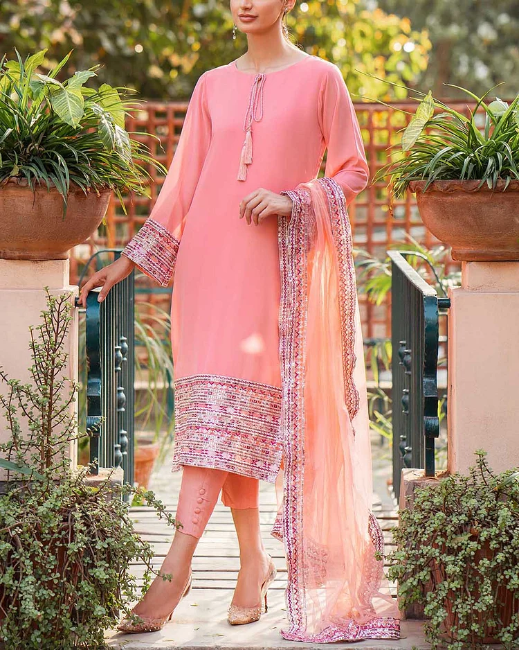 Elegant sequined shirt dupatta three-piece set