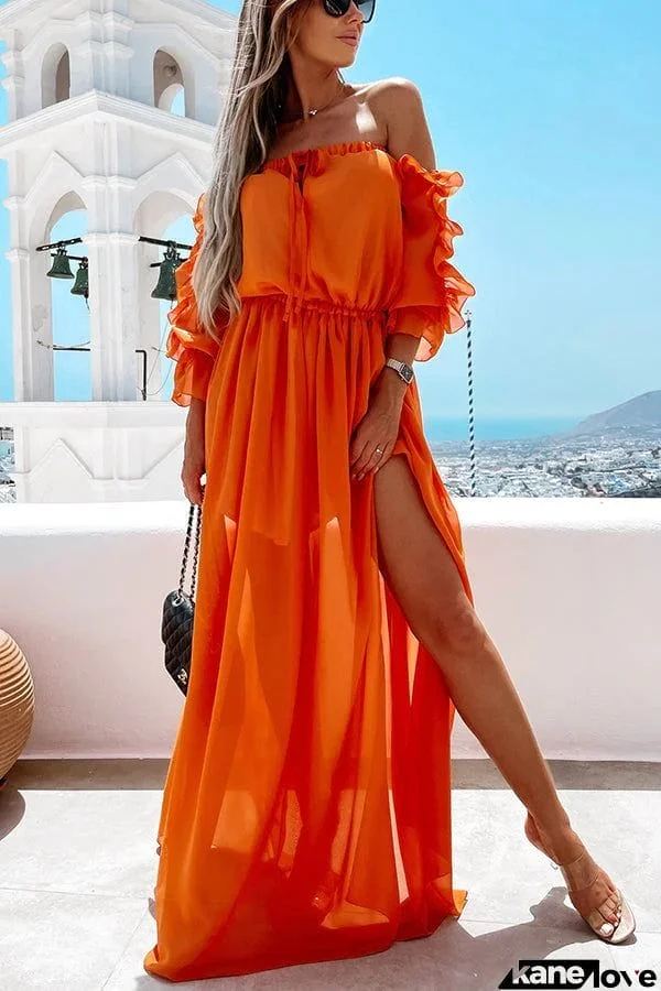 Pretty Sweet Colour Off Shoulder Ruffle Maxi Dress