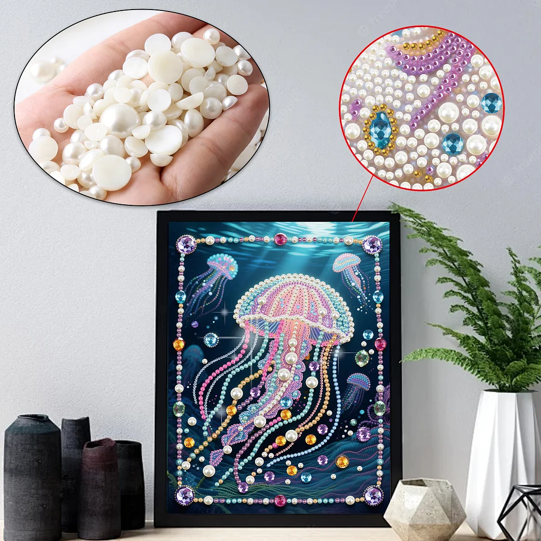 Pink Jellyfish DIY Partial Diamond Pearl Painting Art Kits 30x40cm Special Shape Pearl Gem Paintings Picture Arts Craft for Adults Beginners Home Wall Decor