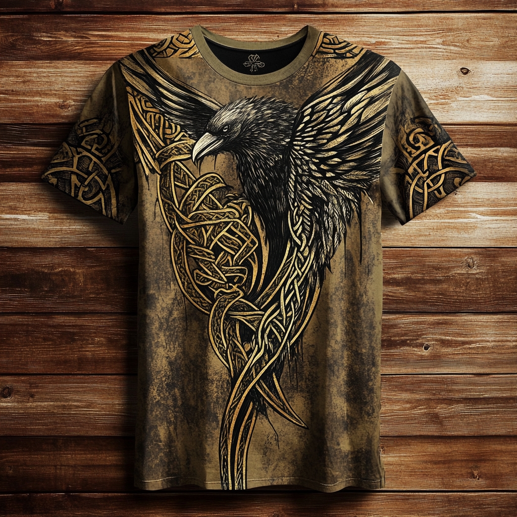 Men's Viking Tribal Raven Celtic Knot Vintage Print T-shirt / Rvogue / Rvogue