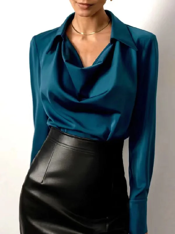 Urban Long Sleeves Solid Color Heaps Collar Blouses&Shirts Tops