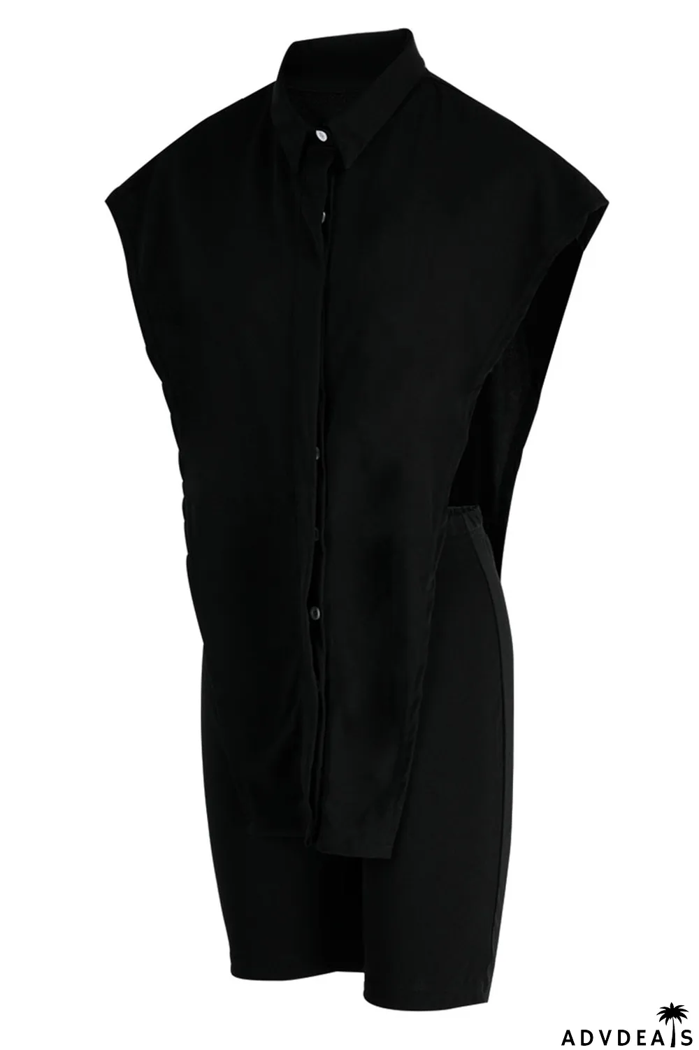 Green Sexy Street Solid Split Joint Buckle Asymmetrical Turndown Collar Sleeveless Two Pieces