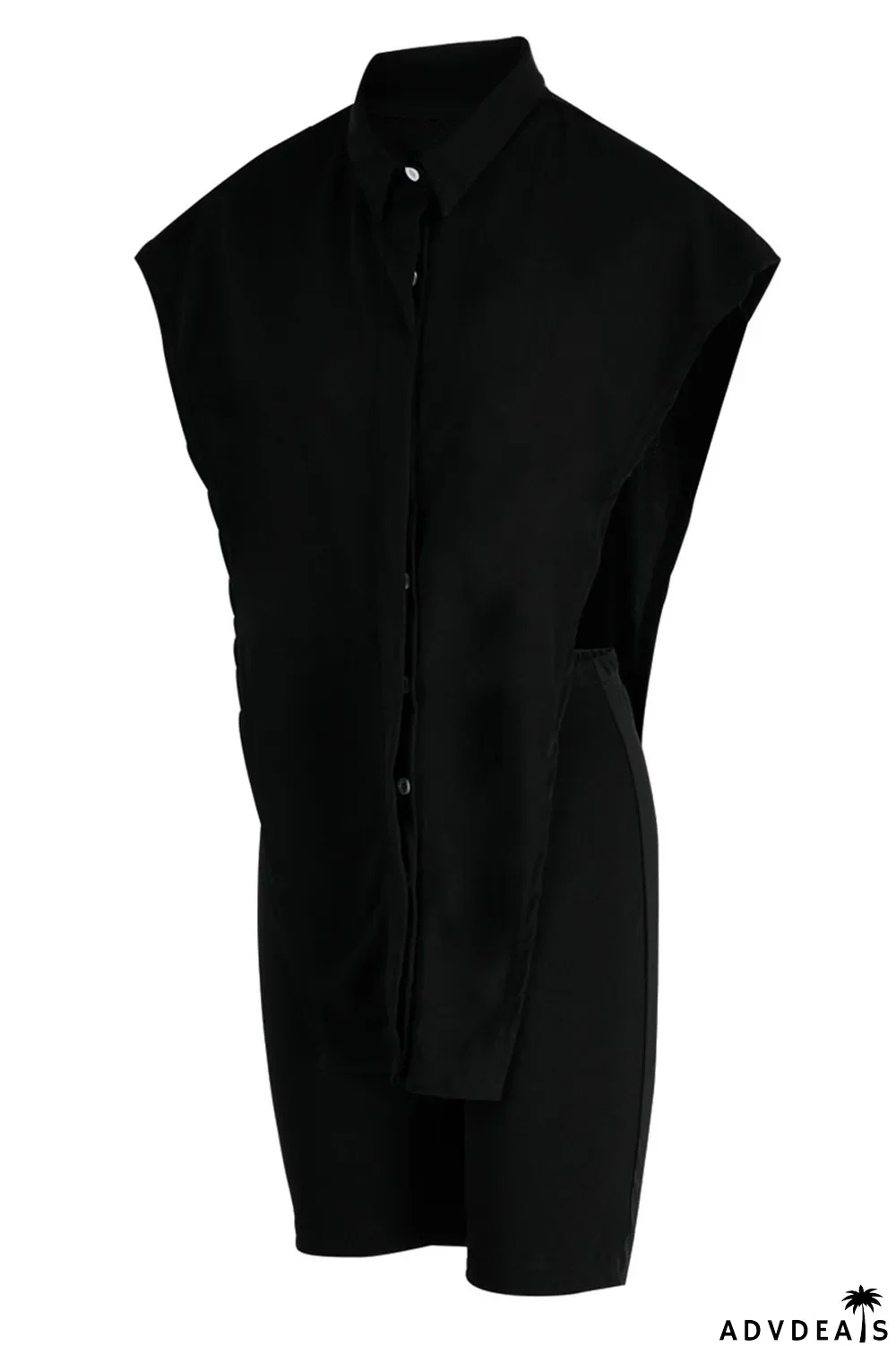 Green Sexy Street Solid Split Joint Buckle Asymmetrical Turndown Collar Sleeveless Two Pieces