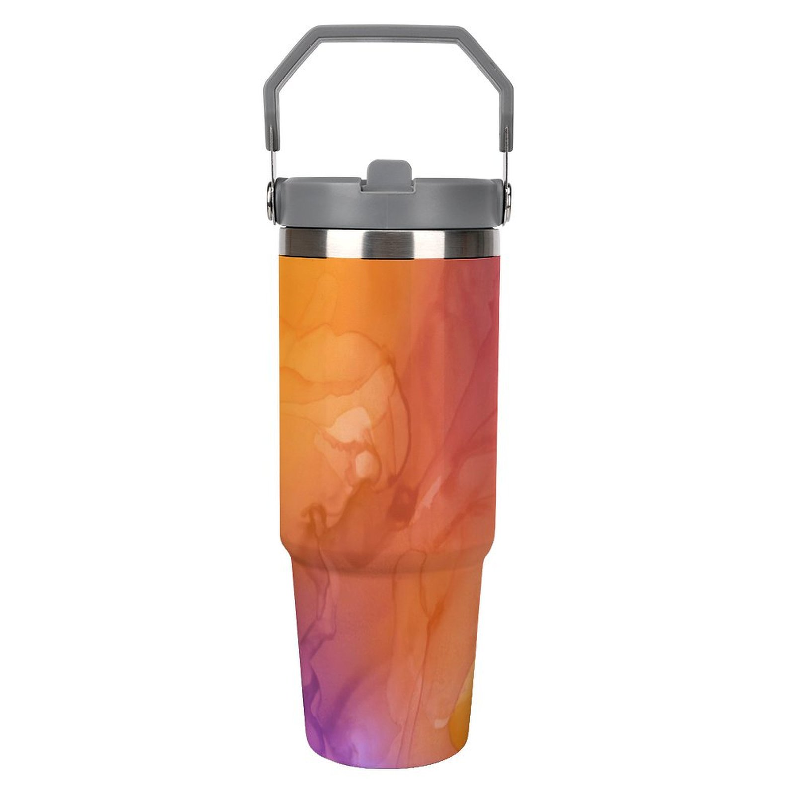 Bright Orange Pink And Purple Ink Wash Abstract Customize 30 Oz Tumbler with Handle Steel Water Bottle with Straw Mug