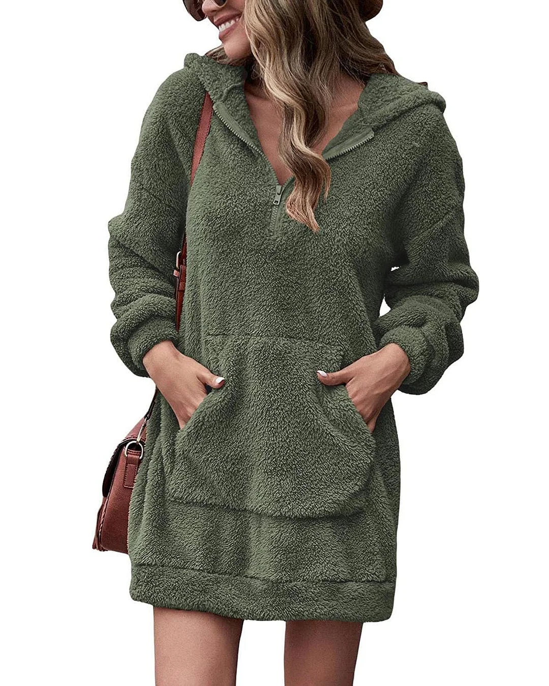 Women's Hoodies  Zipper Plush Sweater Long Top