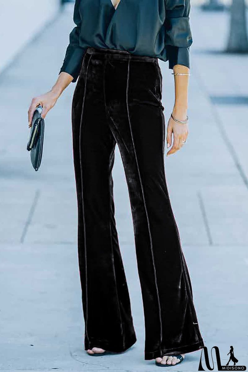 MidiSono - Cheerful Velvet Seam Flares Pants