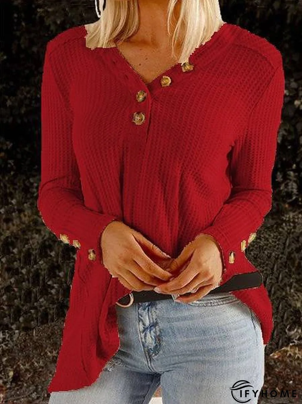 Apricot Patchwork Long Sleeve Buttoned Casual Tunic Top | IFYHOME