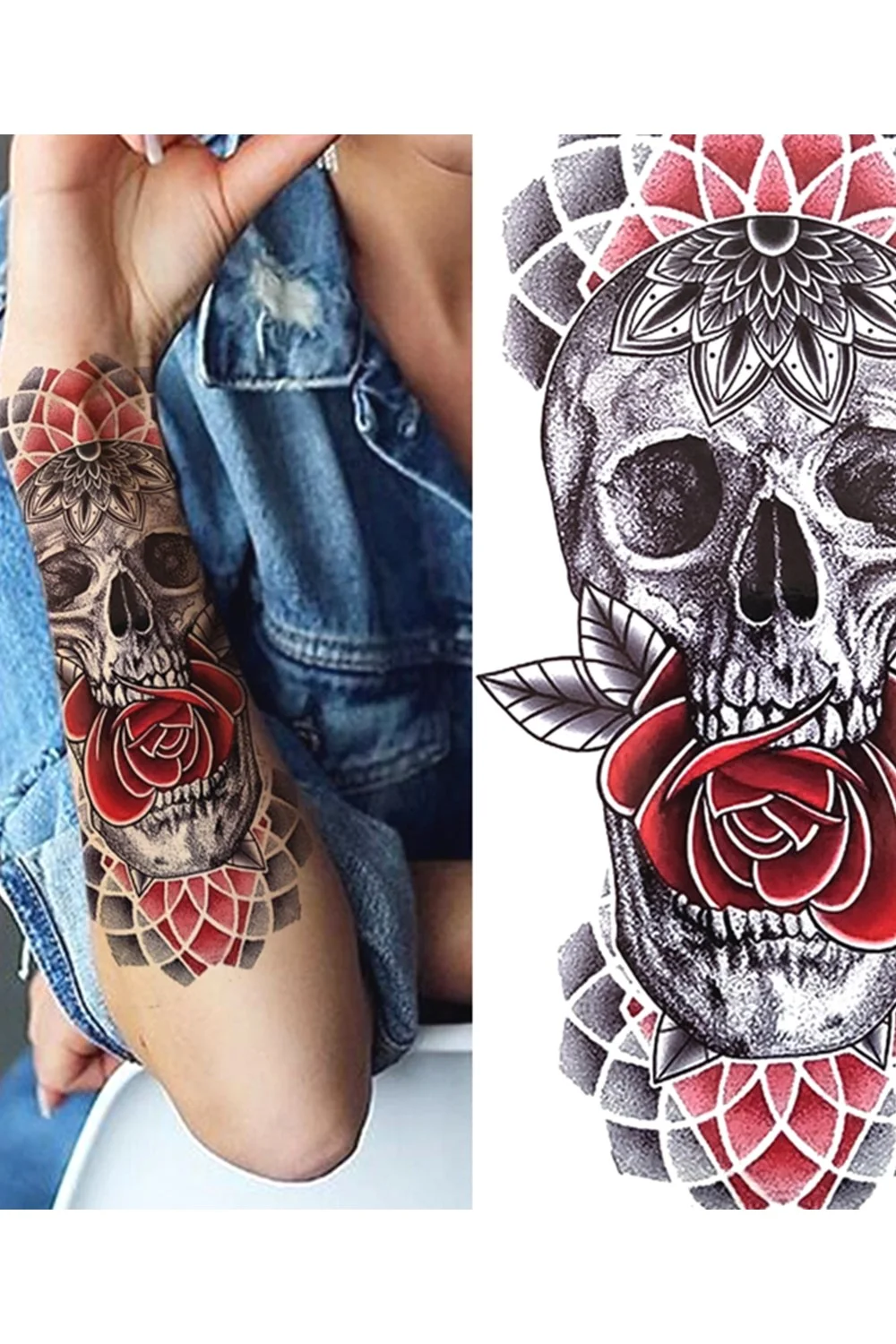  Forest Tattoo Sticker For Men Women Children Tiger Wolf Death Skull Temporary Tattoo Fake Henna Skeleton King Animal Tatoo 921-1