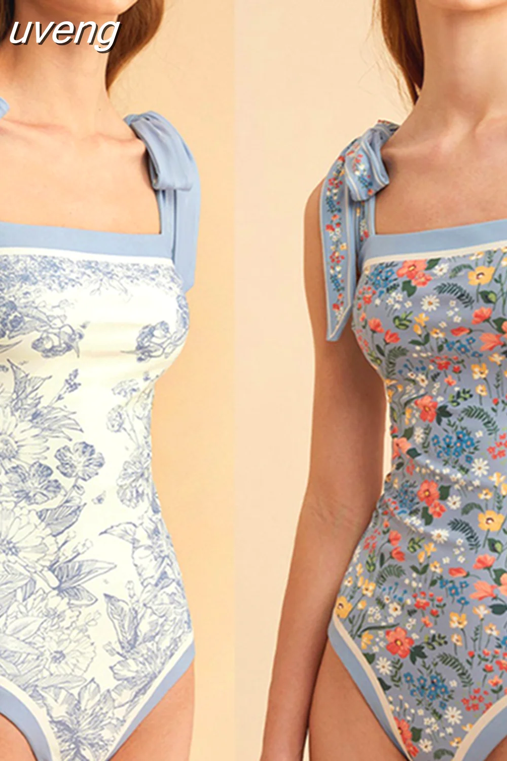 uveng New Fashion One Piece Swimsuit and Skirt Women Reversible Swimwear Luxury Bowknot Beach Dress Brazilian Bathing Suit Summer