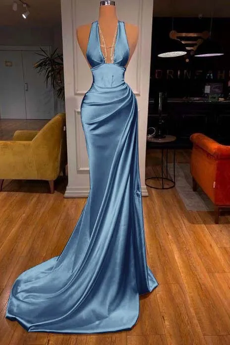 Affordable Mermaid Halter Neck Sleeveless Velvet Ankle-Length Prom Dress