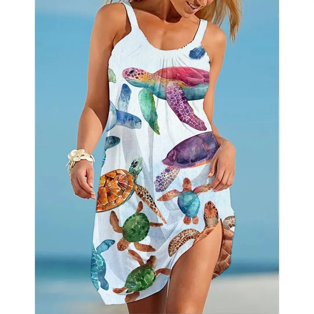 Women's Turtle Print Strap Beach Summer Dress