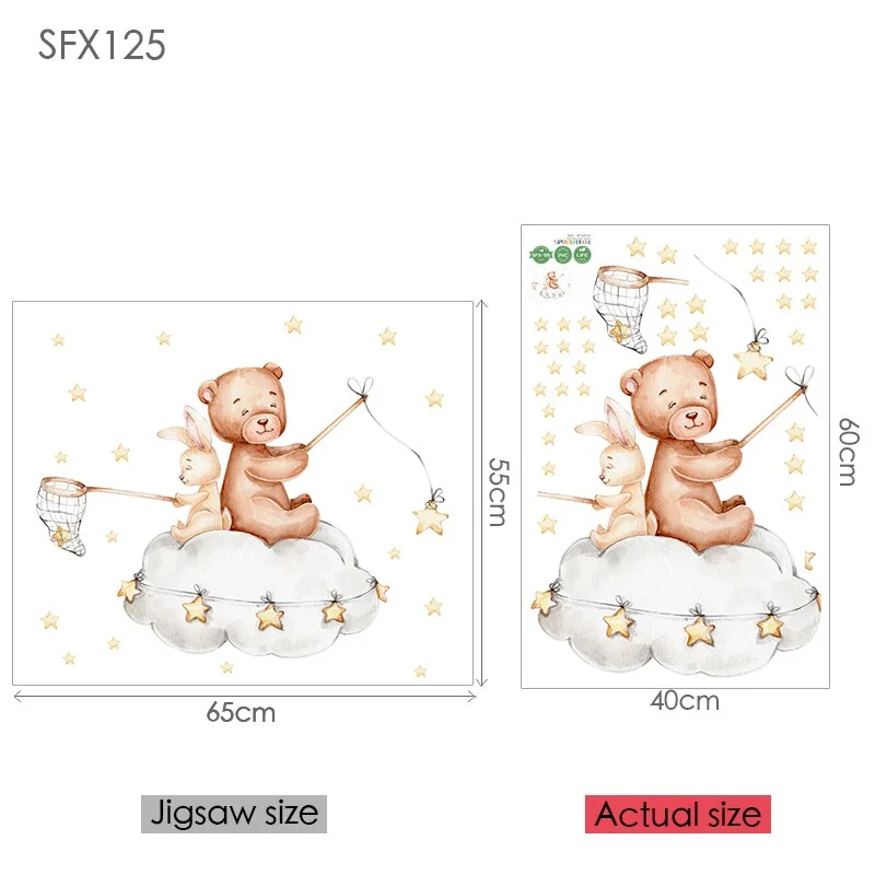 Rabbit Wall Stickers For Children's Room Decorative Vinyl Bear Wall Stickers For Kids Rooms Animal Pattern Wall Stickers Child