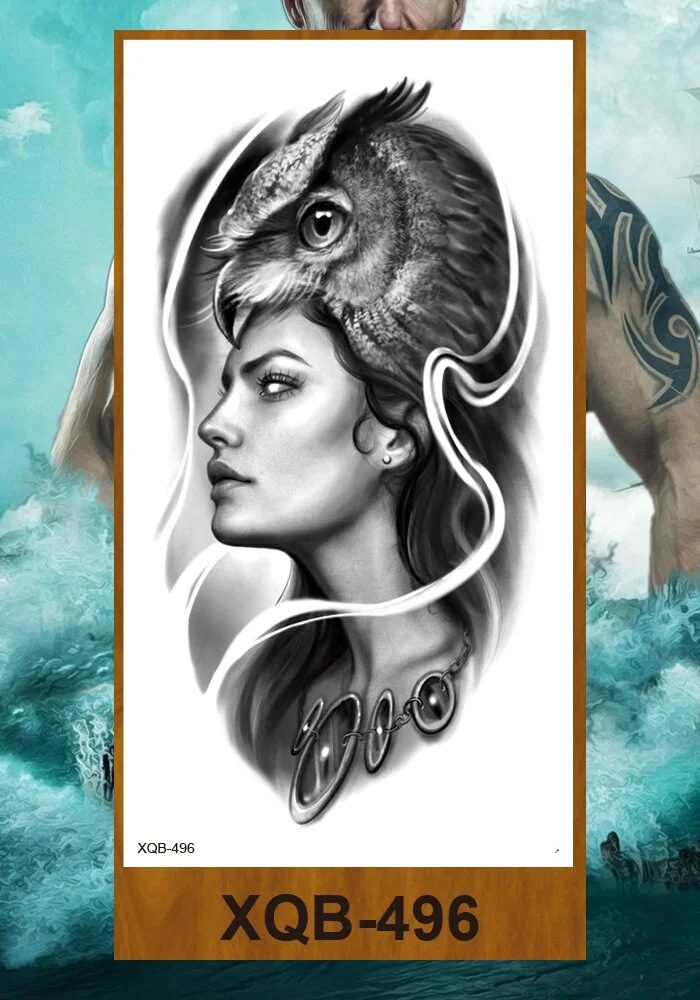 Temporary Tattoos Stickers Beauty & Snake Bear Owl Fox Mermaid Egypt Queen Sexy Men Women Girl Flower Arm Body Chest Fake Tatoo