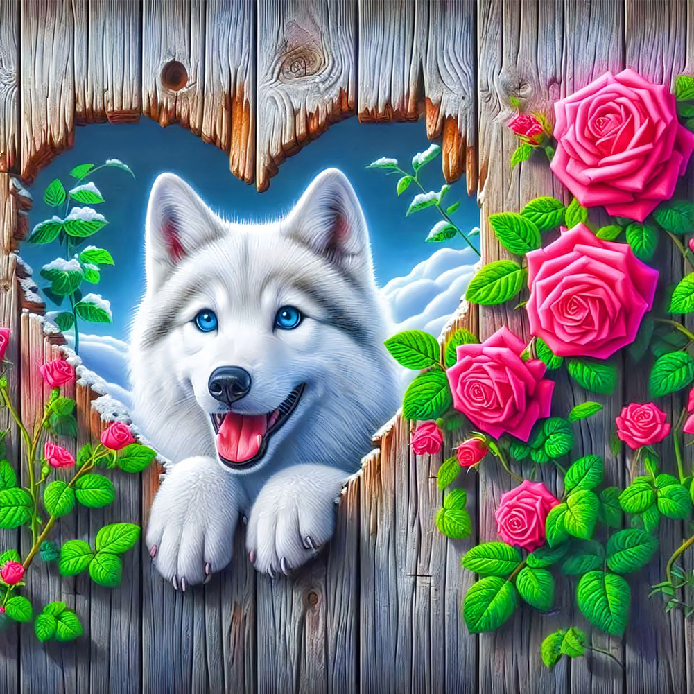 Love Rose Husky 30*30cm(canvas) full round drill diamond painting