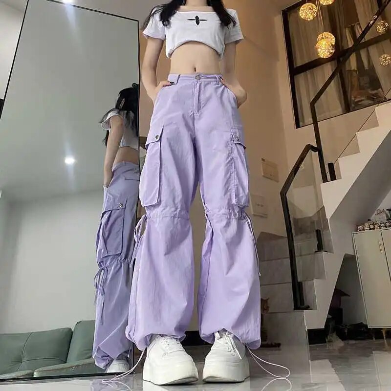 Aquavibeshop fall casual outfits women 2024 Japanese Y2K Cargo Pants Women Harajuku Oversize Wide Leg Trousers Female Hip Hop Streetwear Bottom Pockets Autumn