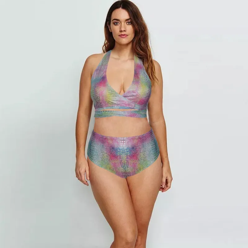 Uveng 2025 New Swimsuit Women's Swimsuit Solid Color Bare Back Three-Piece Bikini Print Sexy Lady Bikini