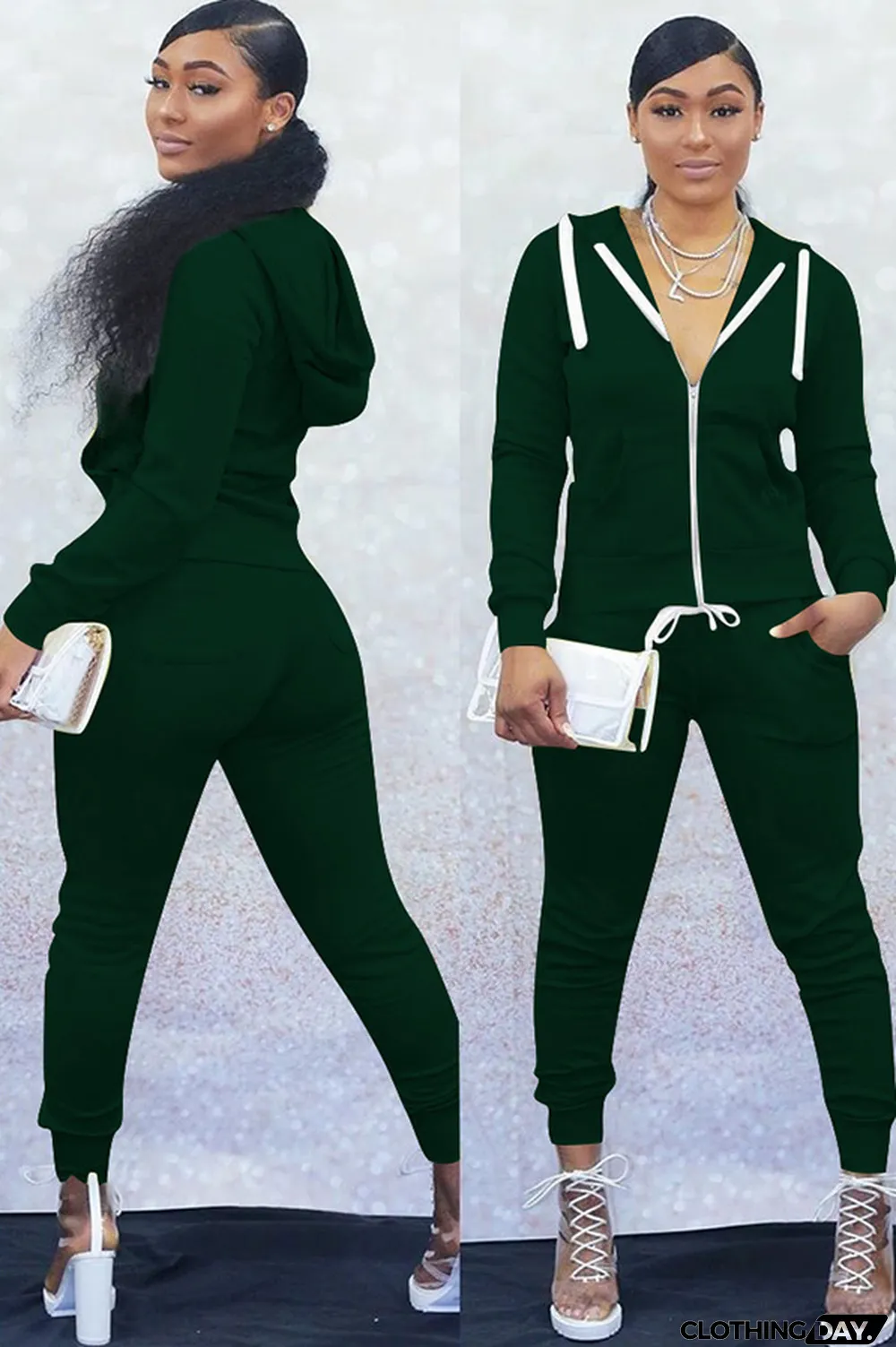 Black Polyester Casual Two Piece Suits Solid Patchwork pencil Long Sleeve Two-piece Pants Set