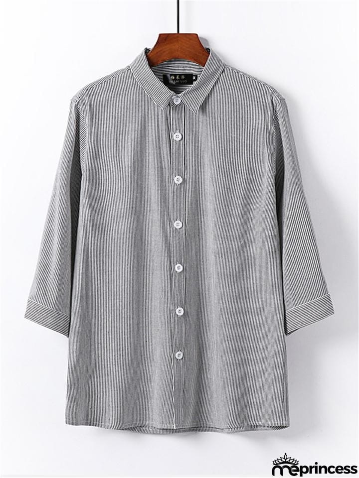 Loose Casual Comfy Striped Full Buttons Long Sleeve Shhirts