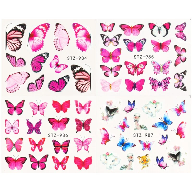 Nail Stickers 4Pcs/Set Water Transfer Multiple Colors Butterfly Designs Nail Decal Decoration Tips For Beauty Salons