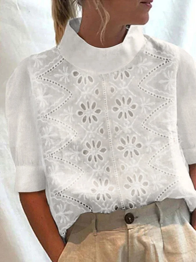Women's Lace Half Sleeve Turtleneck Shirt