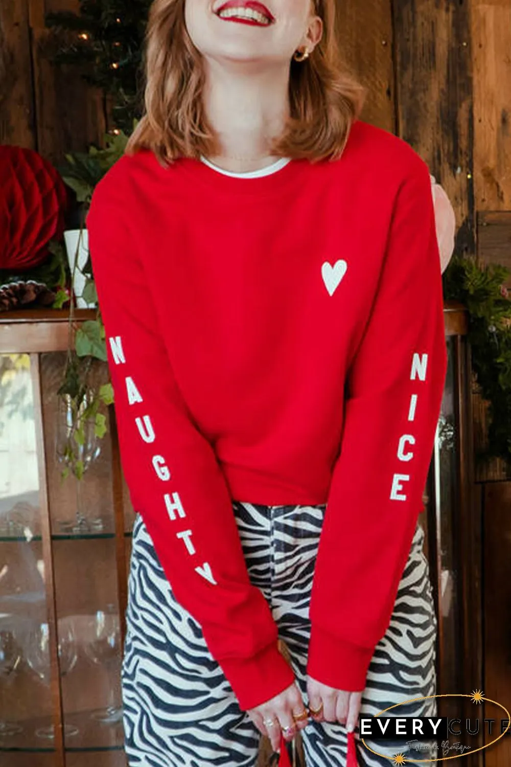 Red Letters Print Long Sleeve Pullover Sweatshirt
