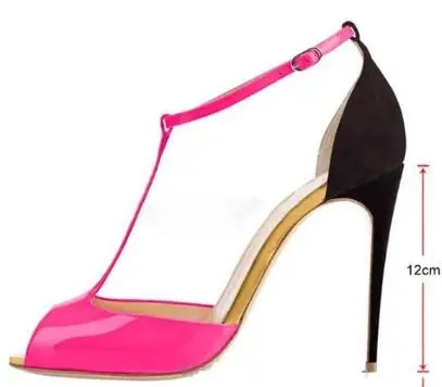 VCSHOES Peep Toe T Strap Cover Heel Thin High Heels Party Dress Sandals Women 120 Mm Ankle Buckle Pumps Shoes Lady