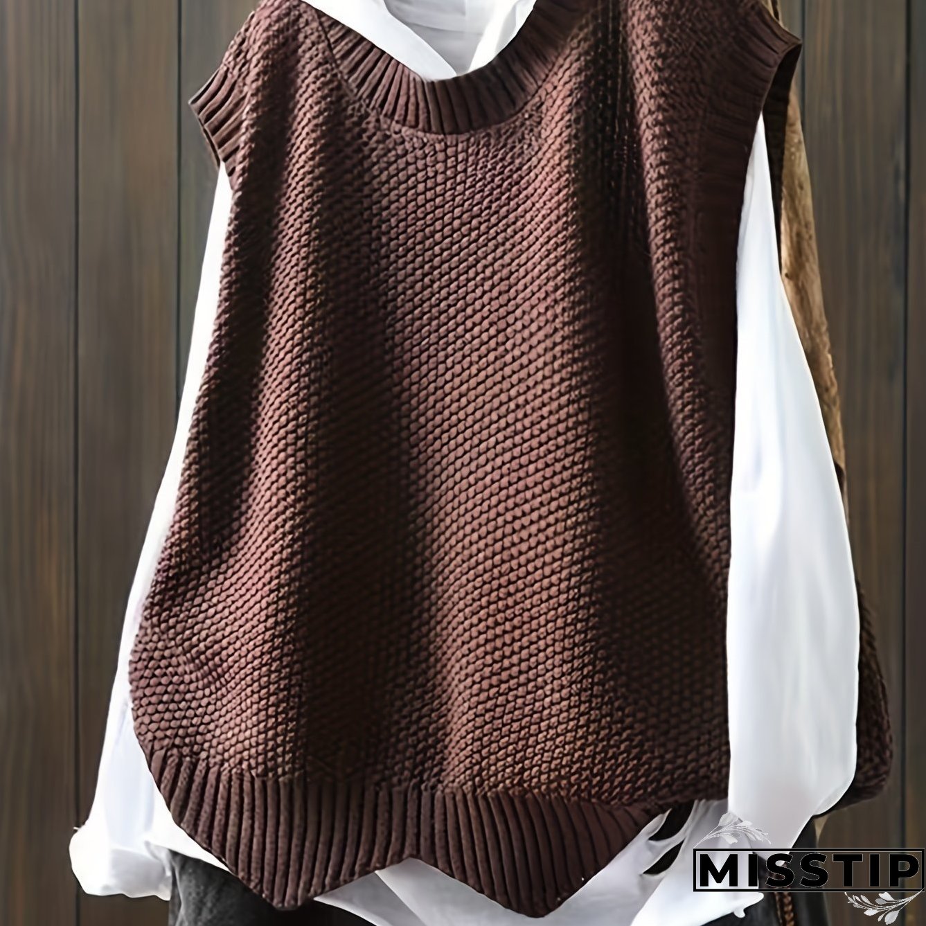 Solid Crew Neck Knitted Vest, Casual Sleeveless Loose Sweater, Women's Clothing
