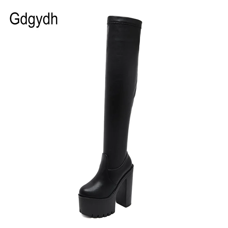 Gdgydh Thigh High Boots For Tall Women Utral High Heels Shoes Nightclub Party Platform Boots Over The Knee Women Stretch Winter