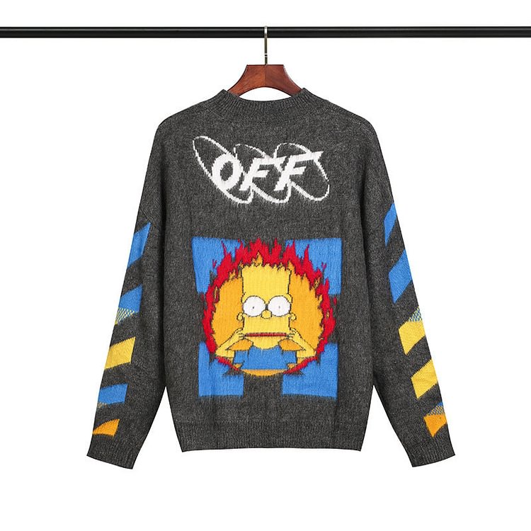 Off White Sweater Mohair Round Neck Ow Knitted Men and Women Couple Sweater