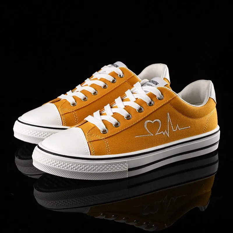 Women's Canvas Sneakers 2021 Unisex Sport Shoes Tennis Canvas Shoes Women Flats Casual Vulcanized Shoes Yellow basket Size 35-44