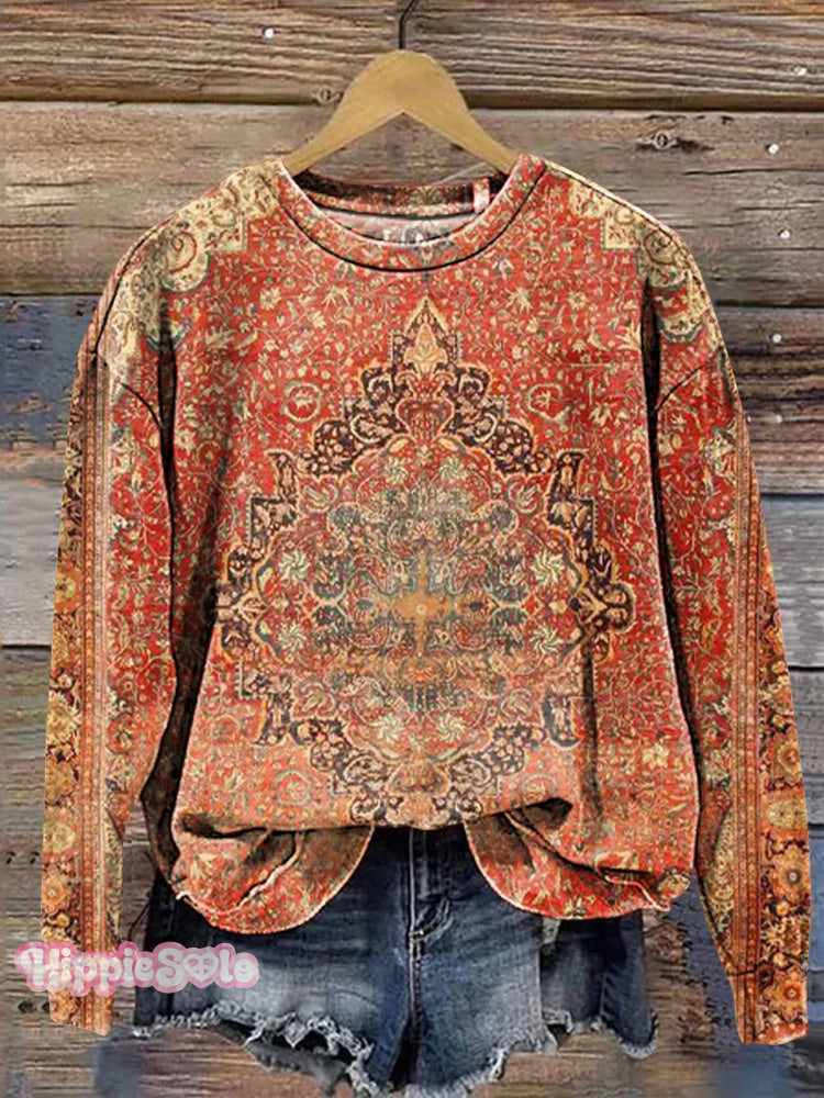 Women’s Retro Ethnic Pattern Print Casual Sweatshirt / S