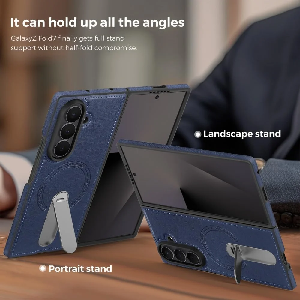 360 Rotae Kickstand Leather Case for Samsung Galaxy Z Fold 7 6 5 4 3 5G Magnetic Heavy Duty Cover, Military Shockproof Cases 