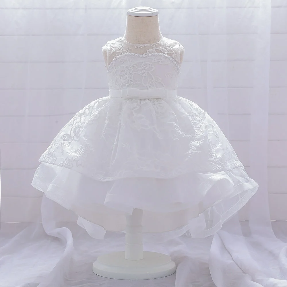 Infant Trailing White Baby Girls Christening Gowns Dresses Newborn Baby Baptism Clothes Princess Lace 1st Year Birthday Dress