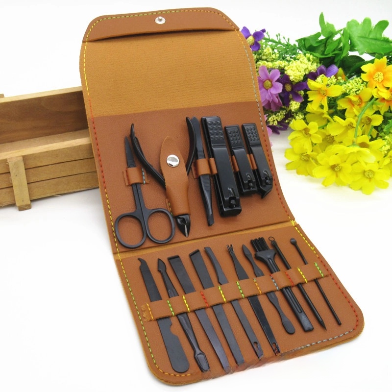 Spot Black 16-piece Set Nail Clippers Nail Clippers Manicure Tools Folding Bag Nail Clippers Set