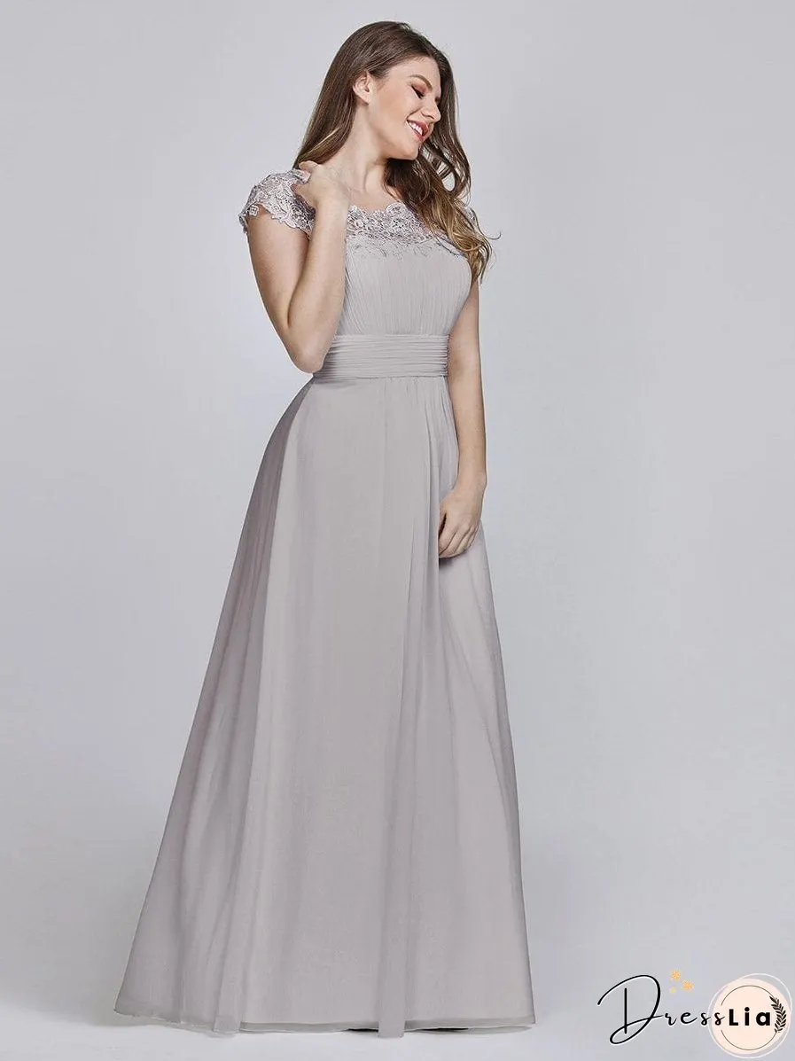 Elegant Lace Cap Sleeve Chiffon Evening Gown with Rhinestone-Embellished Neckline