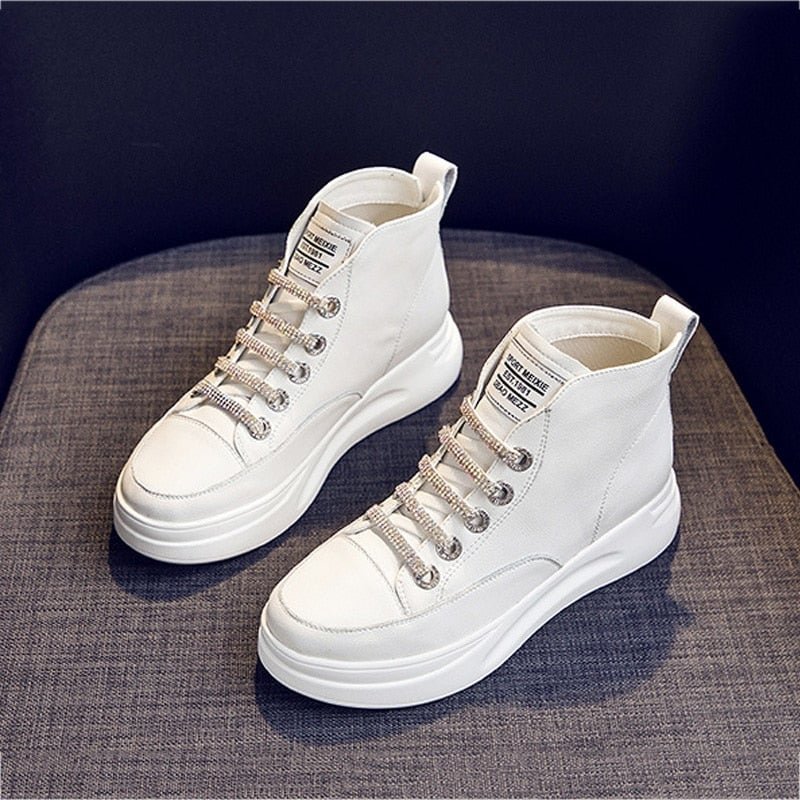 Women Platform Sneakers White High Top Vulcanize Shoes Leather Chunky Casual Shoe Fashion Autumn Leisure Flats Women's Sneaker 9