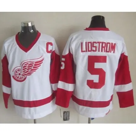 Red Wings #5 Nicklas Lidstrom White CCM Throwback Stitched NHL Jersey