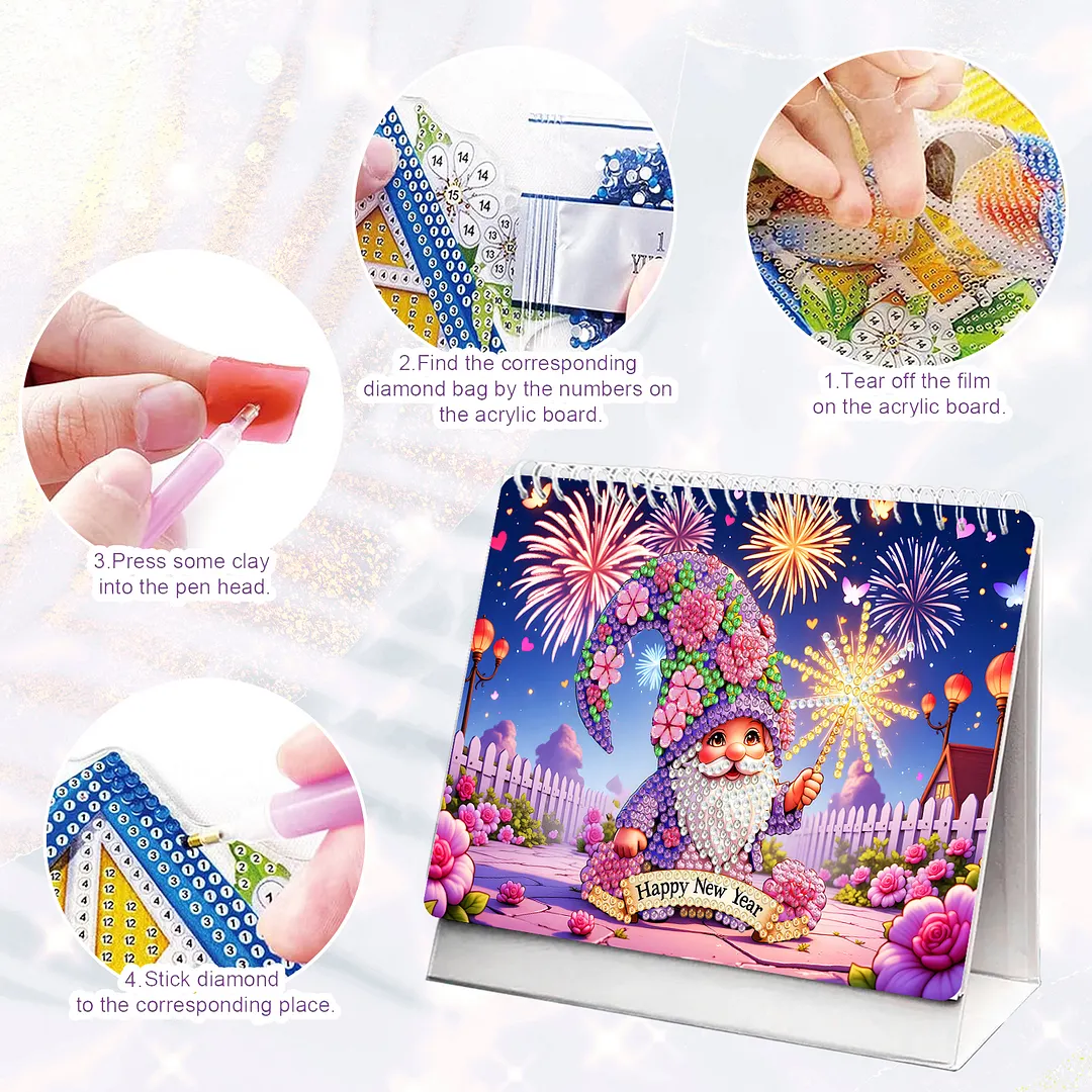 Goblin 2027 DIY Paper Diamond Painting Calendar Set Special Shaped Drill Monthly Flip Tabletop Calendar Kit Handmade for Adults Beginners Gift Home Office Decor