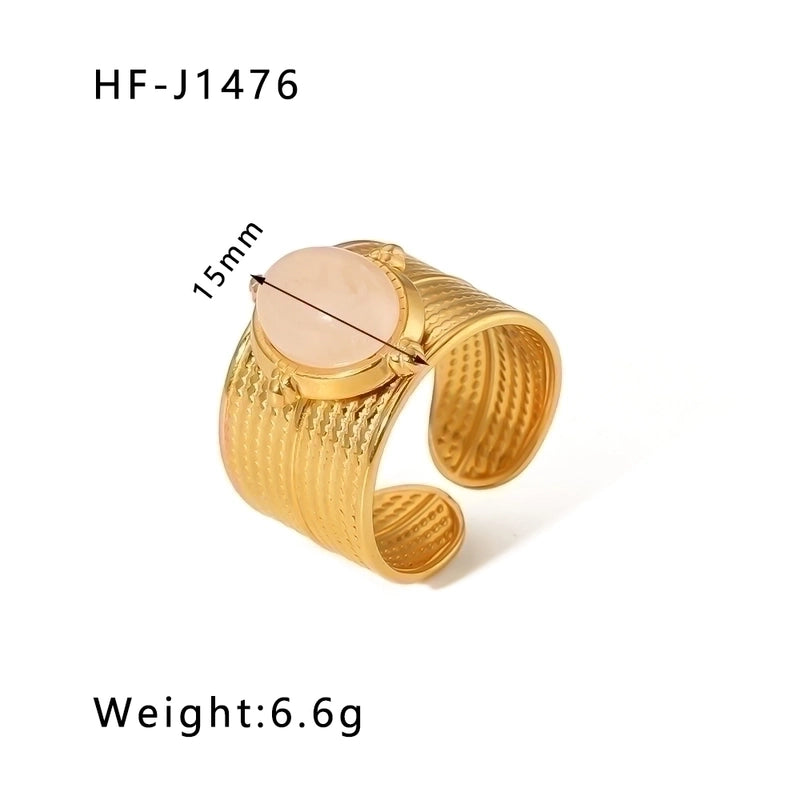 Stainless Steel 18K Gold Plated Basic Vintage Style Plating Inlay Round Natural Stone Open Rings