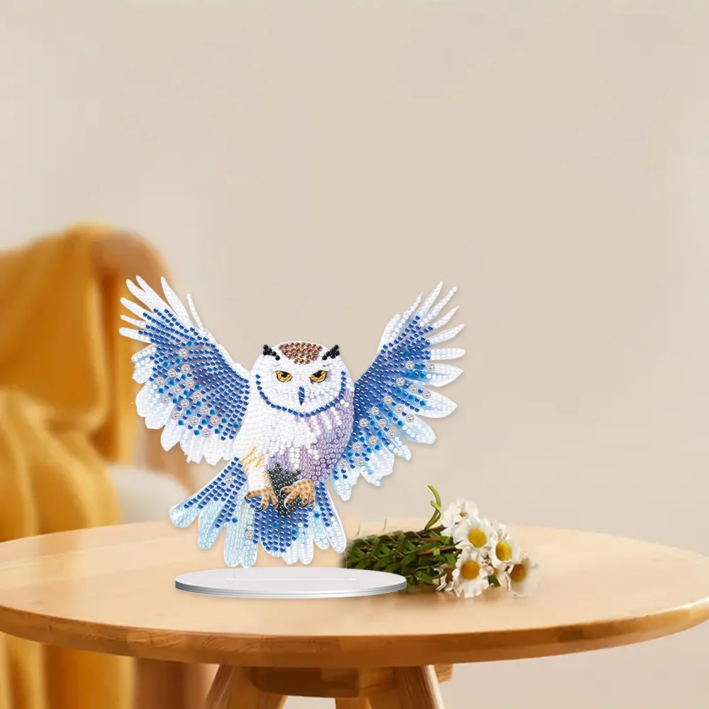 5D DIY Owl Acrylic Single-Sided Diamond Painting Tabletop Ornament Kit for Office Desktop Decor