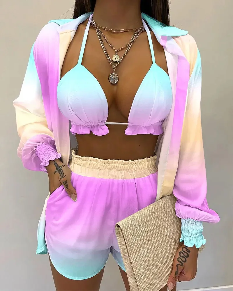 Uveng Uveng New Explosion Women's Long-Sleeved Commuting Three-Piece Shorts Set