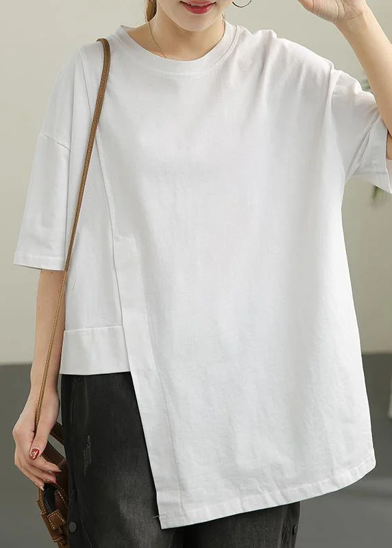 French White O-Neck Cotton Summer Top
