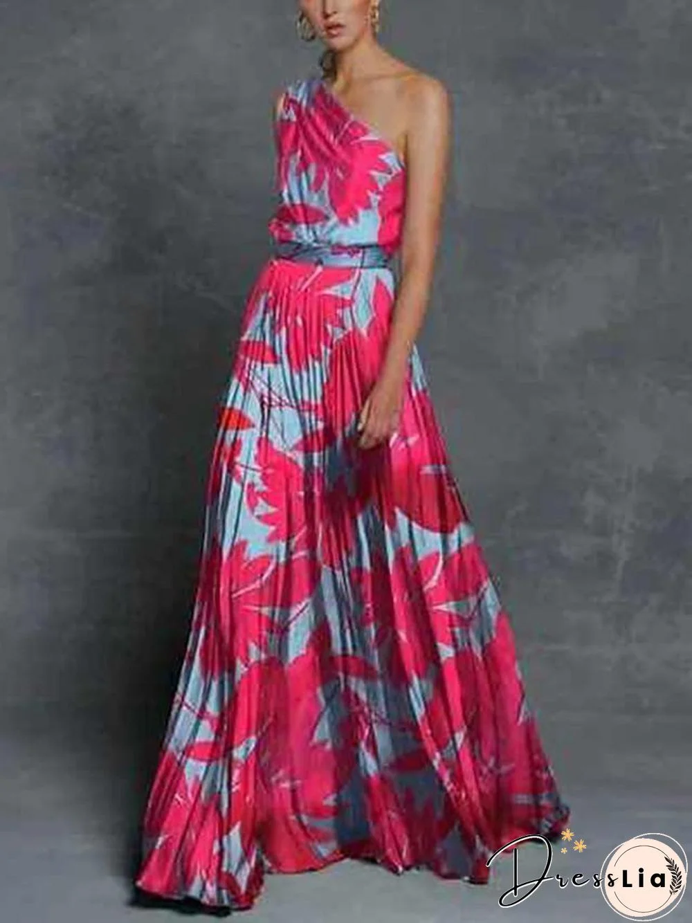 Women's Swing Dress Maxi long Dress Sleeveless Print Trees / Leaves Spring & Summer One Shoulder Hot Holiday Beach vacation dresses Green Rose Red S M L XL XXL