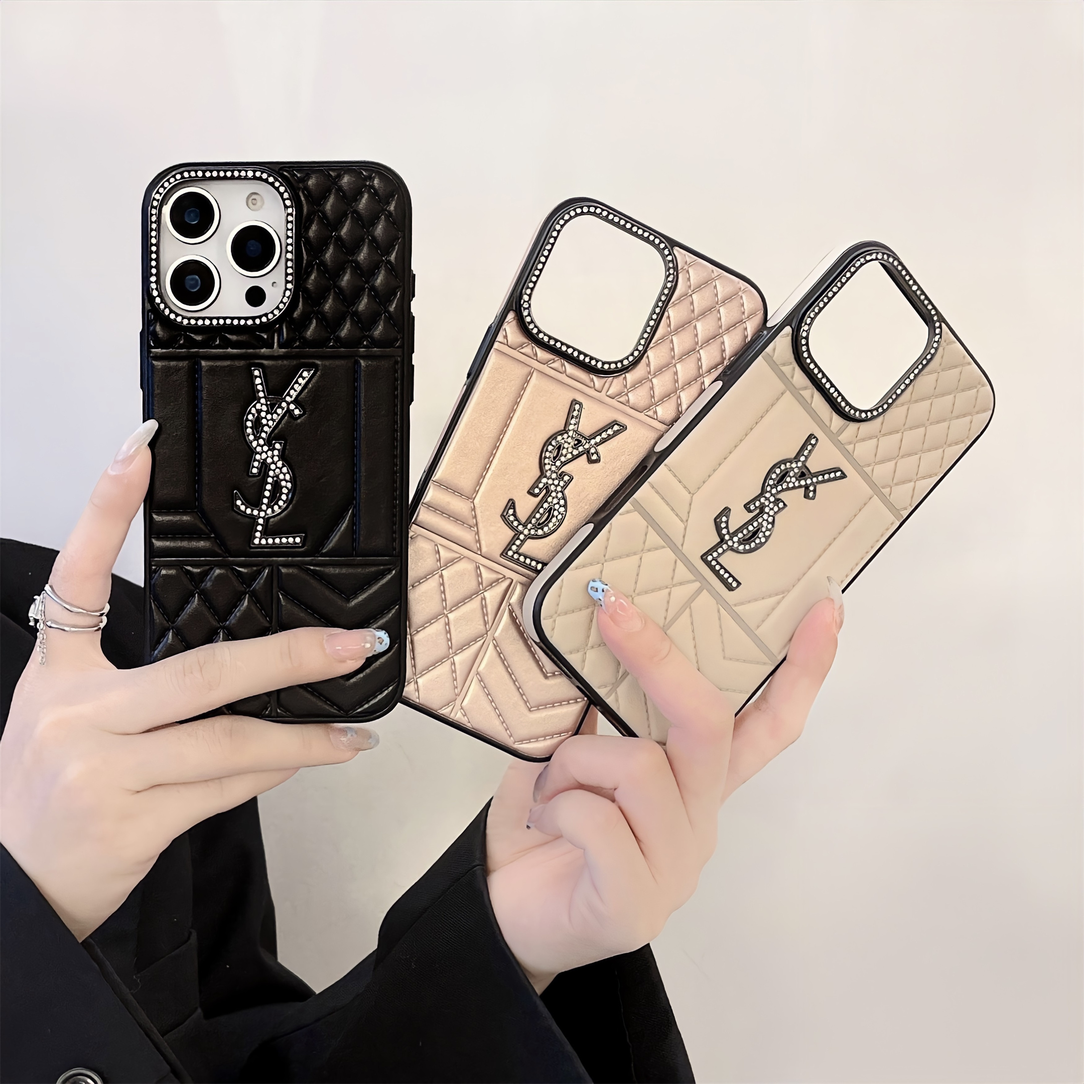 YSL New Lambskin Shiny Diamond Eye-catching Apple iPhone Case