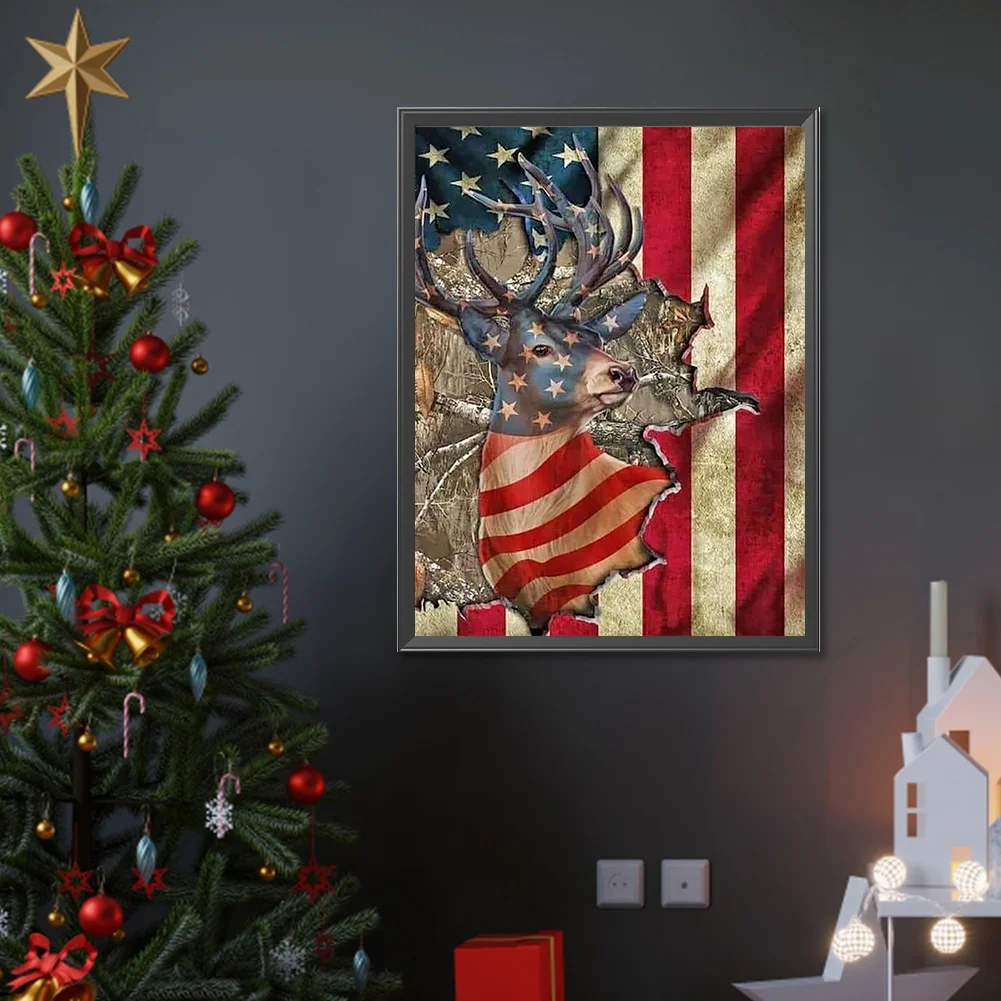 Full Round Diamond Painting 30*40cm - Elk And The Stars And Stripes