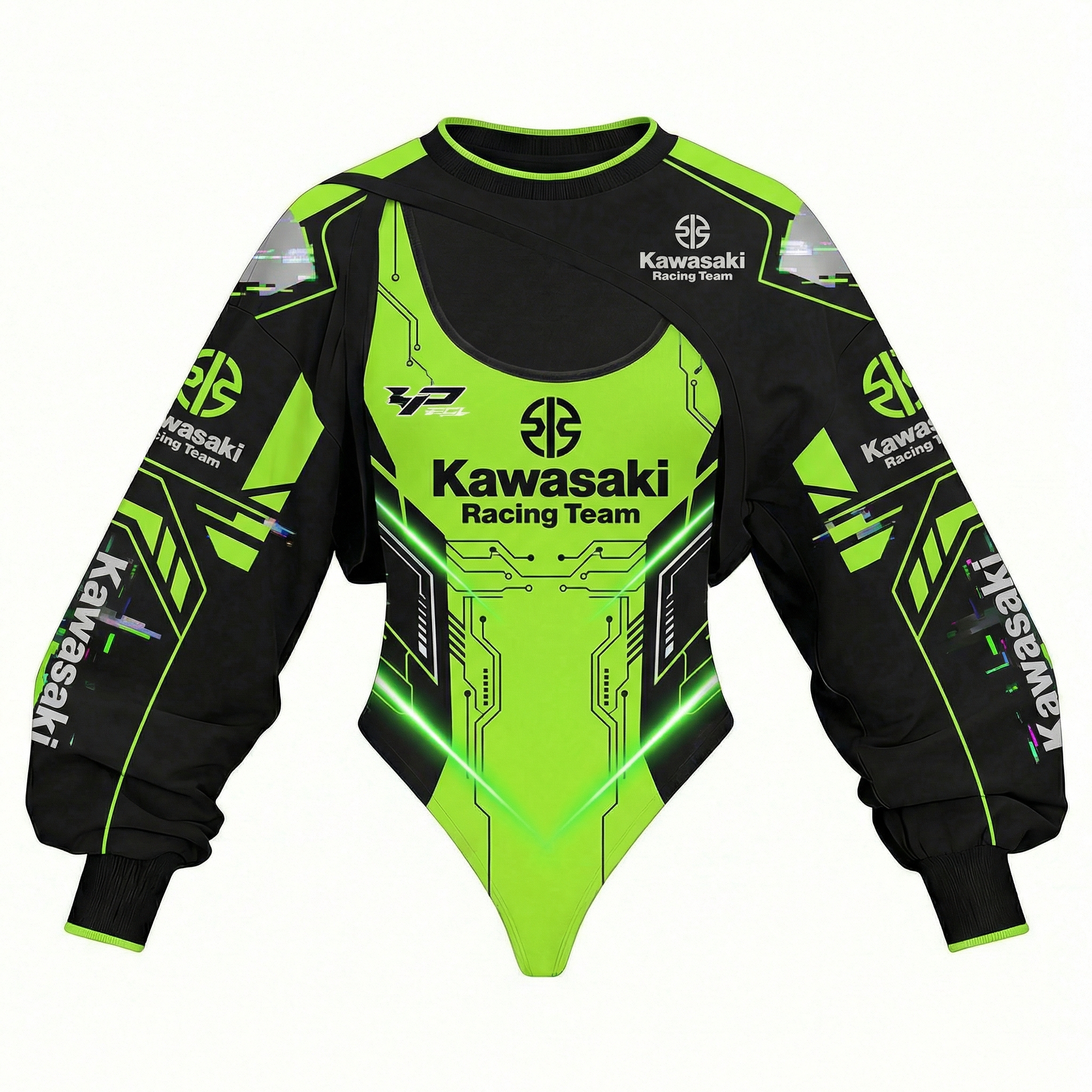 Women's Racing Team Logo Digitally Printed Tights Irregular Sweatshirt Set