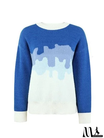 MidiSono - Color Block Dropped Shoulder Sweater