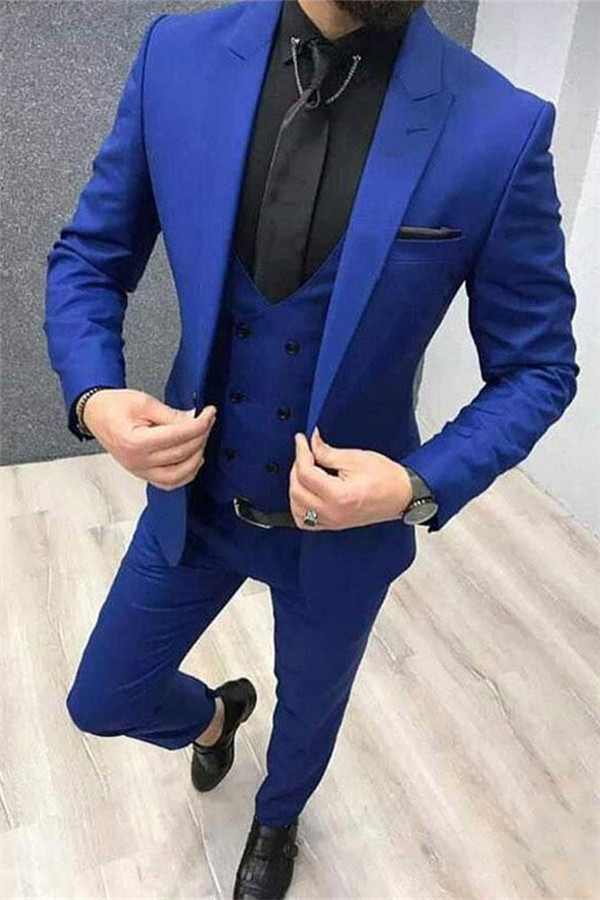 Bellasprom Three Pieces Royal Blue Peak Lapel Elegant Short Fit Prom Tux Ideas Bellasprom