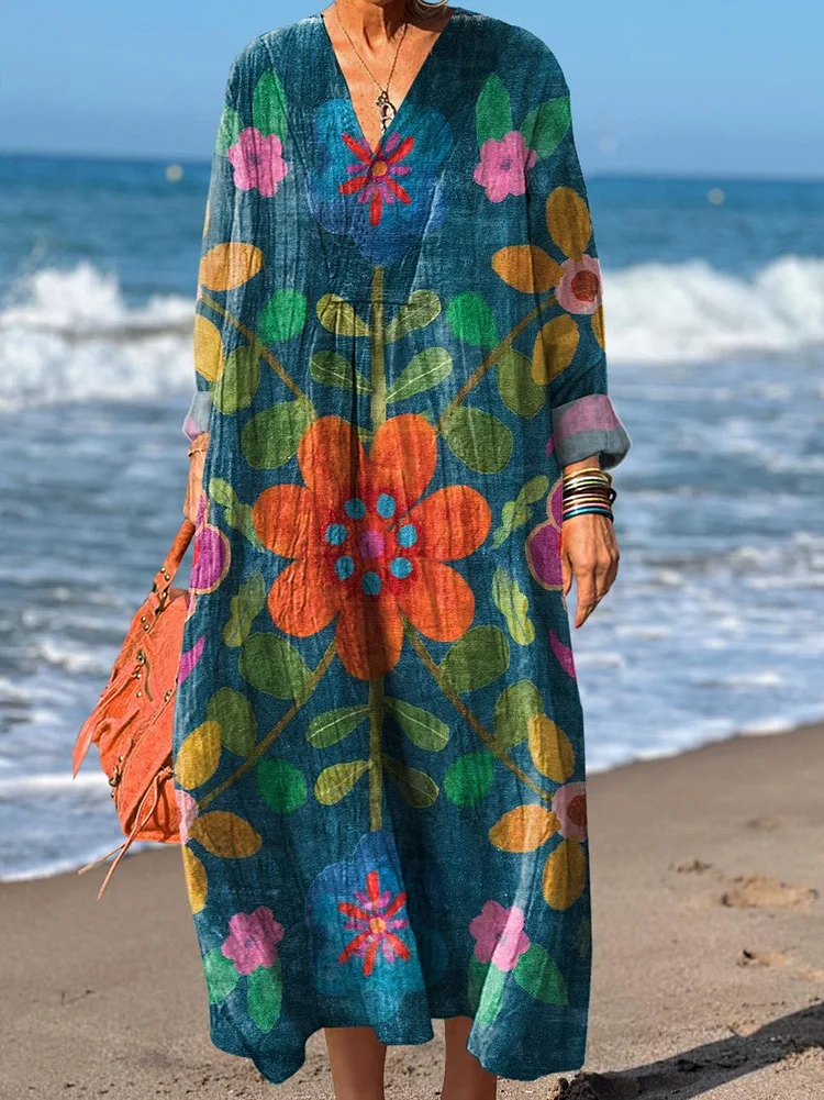 Women's Colorful Floral Art Print Dress
